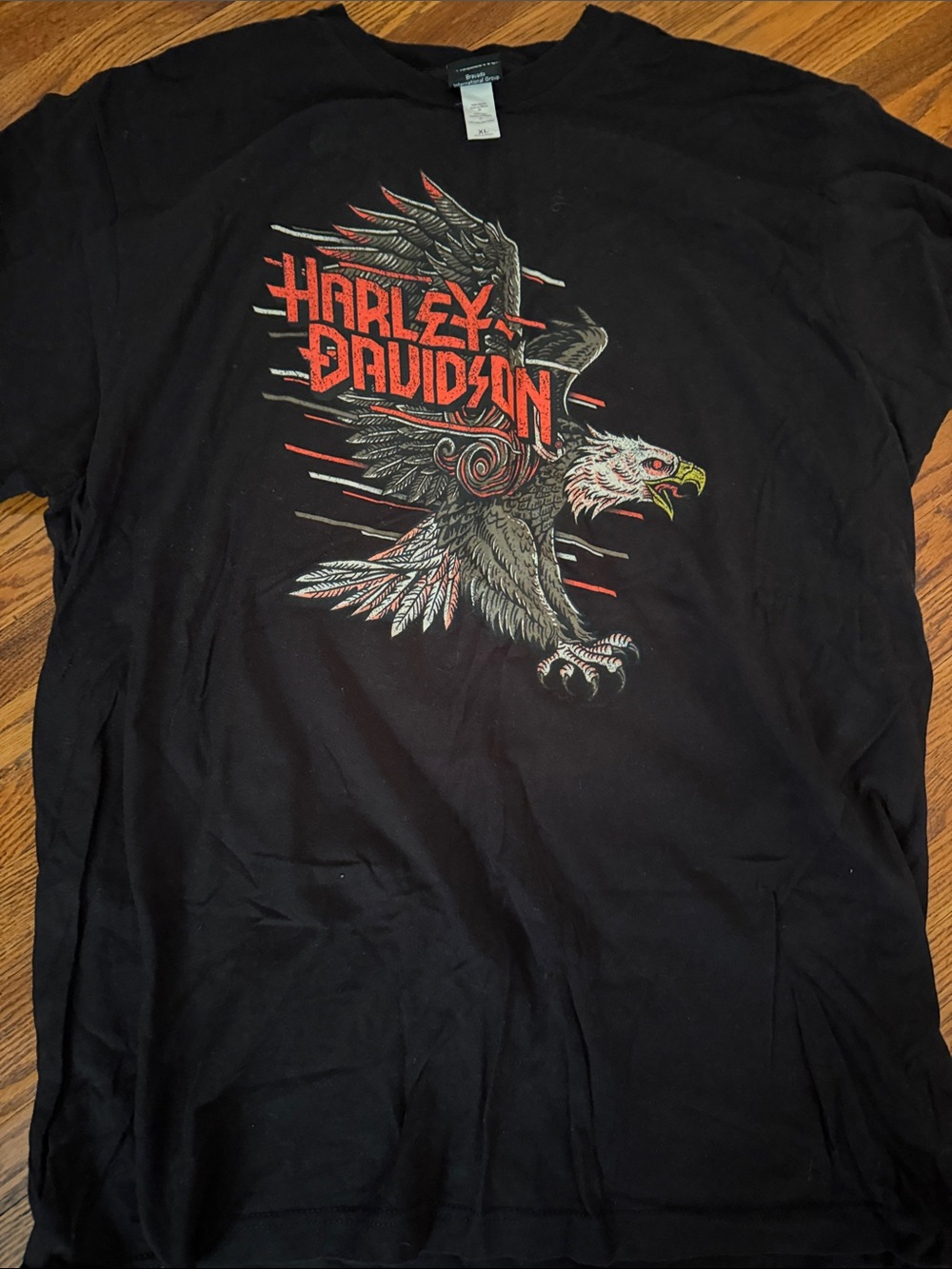 Harley-Davidson ThunderbirdBlack Short Sleeve Eagle Graphic Tee with Red Accents